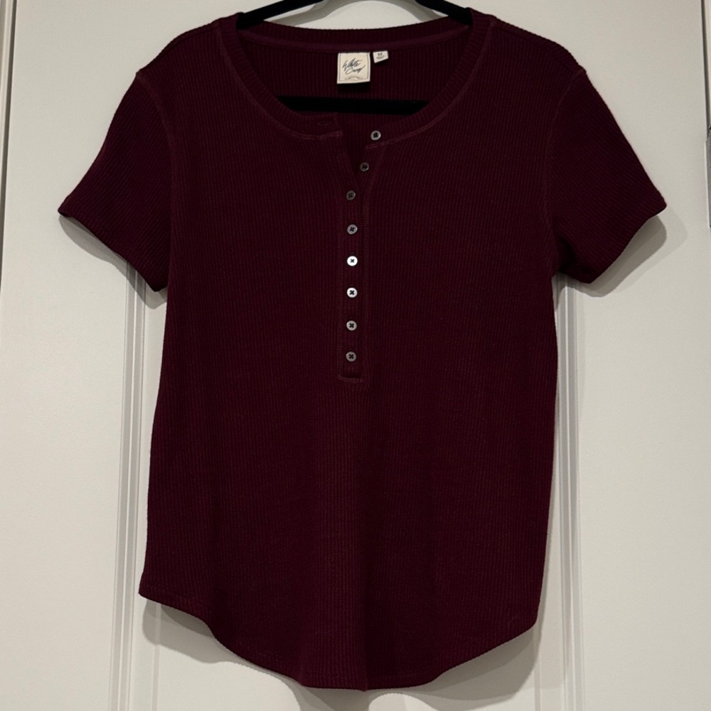 White Crow Burgundy Short Sleeve Button-Up Tee